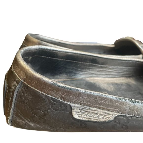 Gucci Silver Embossed Logo Driving Moccasin Size 7 - Picture 6 of 10
